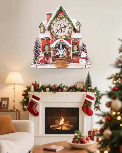 Miniatura 7 de Rompecabezas 3D para adultos, kit de reloj de madera de casa de Navidad con péndulo, manualidades de madera para decoración del hogar, rompecabezas