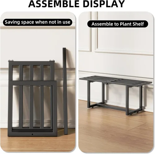 Miniatura 7 de Soporte para plantas para interiores y exteriores, estante plegable de metal para múltiples macetas, banco de listones de mediados de siglo