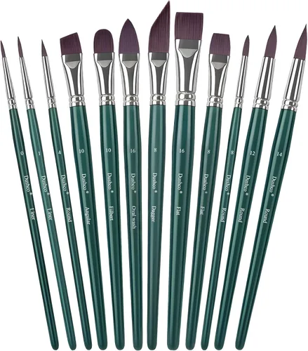 Miniatura 7 de Juego de pinceles de pintura para artista, 12 pinceles de acuarela profesionales, pinceles de color de agua, redondos planos, delineador, filbert