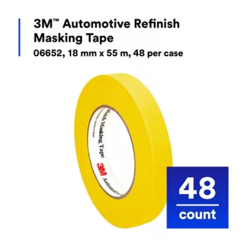 Miniatura 2 de 3M Cinta adhesiva amarilla de acabado automotriz, 0.709 in x 180.4 ft, caja de 48 rollos – Adhesivo de alto rendimiento para enmascarar y reacabado