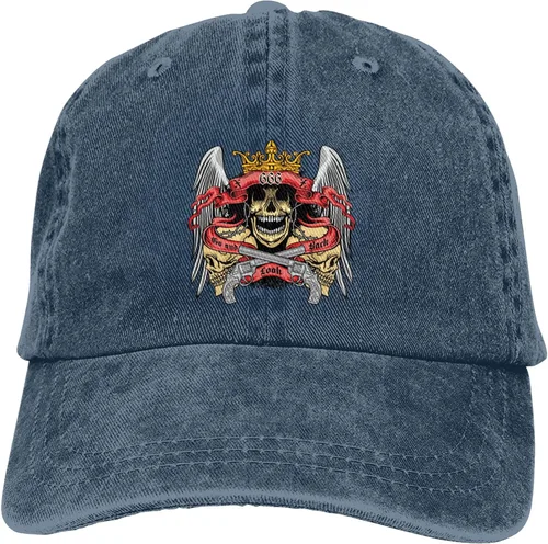 Miniatura 9 de Sombrero de vaquero de moda para hombre y mujer, ajustable para cuatro estaciones, gorra de béisbol del infierno con ángel, azul marino, Azul marino