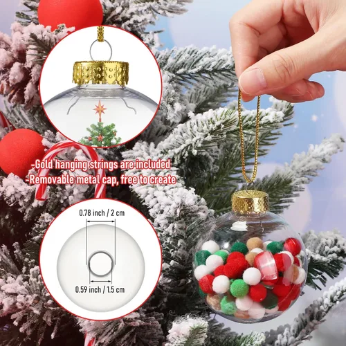 Miniatura 2 de Chalyna 12 Piezas 67 Mm/2.64 Pulgadas Adornos de Bola Transparente de Navidad de Plástico Rellenables con Cuerda y Tapa de Metal Adornos Colgantes