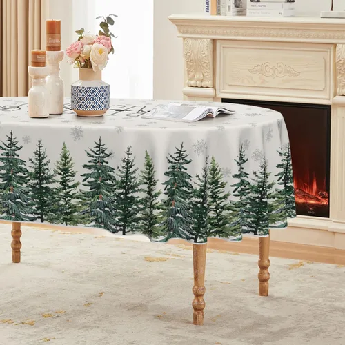 Miniatura 11 de Horaldaily Mantel de Navidad rectangular de 52 x 70 pulgadas, diseño de árboles de nieve de invierno, color blanco, lavable, para fiesta, picnic