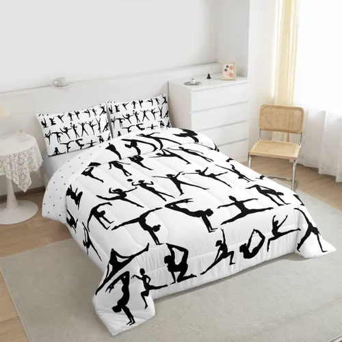 Miniatura 17 de Erosebridal Juego de ropa de cama de princesa de ballet, tamaño Queen, juego de edredón de 3 piezas para niñas bailarinas de ballet, lindo juego