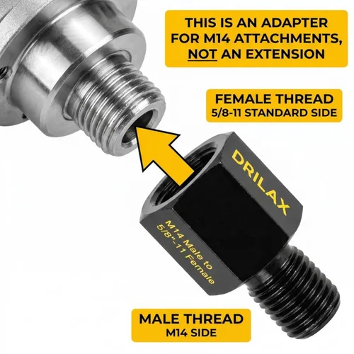 Miniatura 7 de Drilax Adaptador de amoladora angular M14 macho a 5/8-11 hembra, convertidor de rosca europeo a norteamericano para brocas de núcleo de diamante