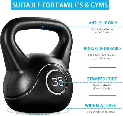 Miniatura 4 de Yaheetech Pesas rusas de 35 libras, para hombres y mujeres, gimnasio en casa, equipo de ejercicio y fitness con base plana ancha y agarre
