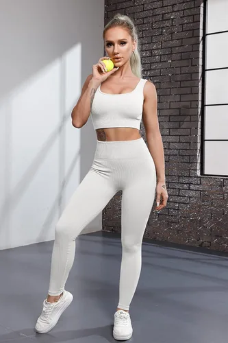 Miniatura 3 de QINSEN FAFOFA - Conjunto de 2 piezas de entrenamiento, para mujer, brasier deportivo sin costuras, cintura alta, leggings de yoga.