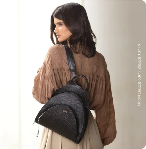 Miniatura 4 de VELEZ Mini mochila de cuero de grano completo + pequeña cartera negra para mujer