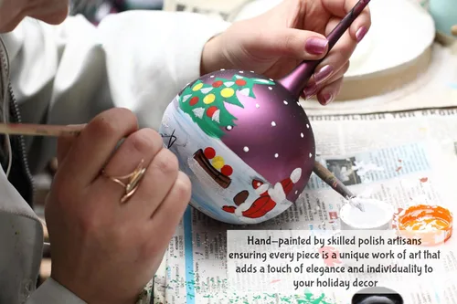 Miniatura 8 de Adorno navideño de capilla azul con soporte, bola de vidrio soplado polaco pintada a mano, bola extra grande de 8 pulgadas/200mm, adorno de fe eterna