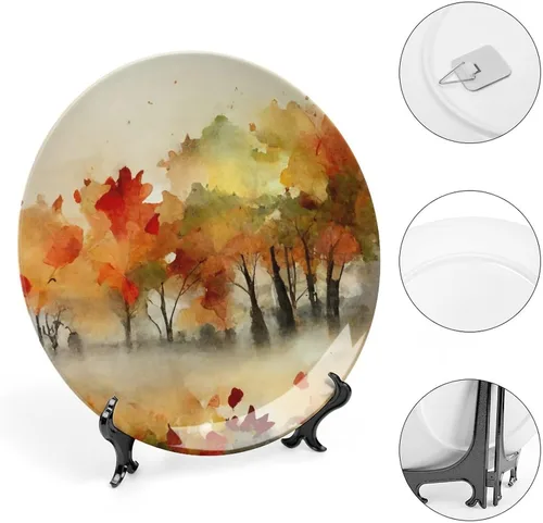 Miniatura 4 de Platos decorativos de pintura abstracta de árboles de arce otoñal, platos decorativos para decoración del hogar, platos de cena de temporada