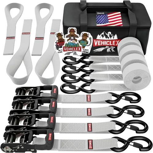 Miniatura 10 de Vehiclex Correas de amarre de trinquete para motocicleta con bucles suaves - 4PK Kit de servicio pesado de 1.5" x 8ft, resistencia de rotura de Negro