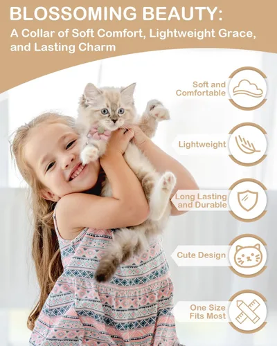 Miniatura 6 de Collar de gato Breakaway con material de felpa suave y flor tejida a mano, collar de seguridad ajustable para piel sensible, collar decorativo