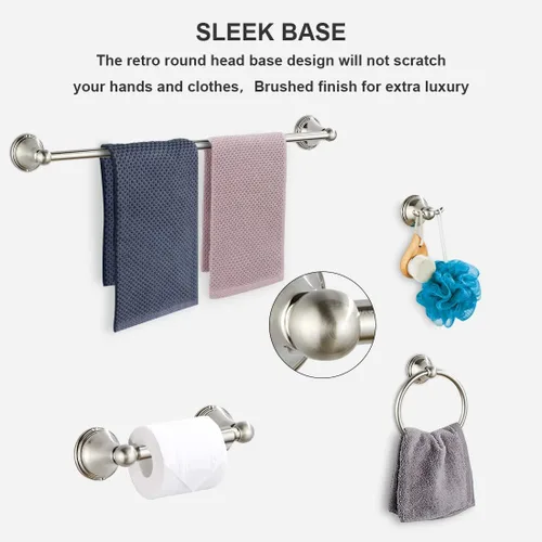 Miniatura 5 de Newfun Juego de 8 accesorios de baño de níquel cepillado para baño, juego de accesorios de baño, 2 toalleros de 24 pulgadas para baño, 2 soportes