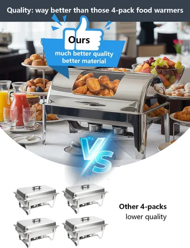 Miniatura 4 de Platos de roce con parte superior enrollable de 13QT para buffet: Calentador de alimentos para catering para fiestas, cumpleaños, bodas, Navidad, 1