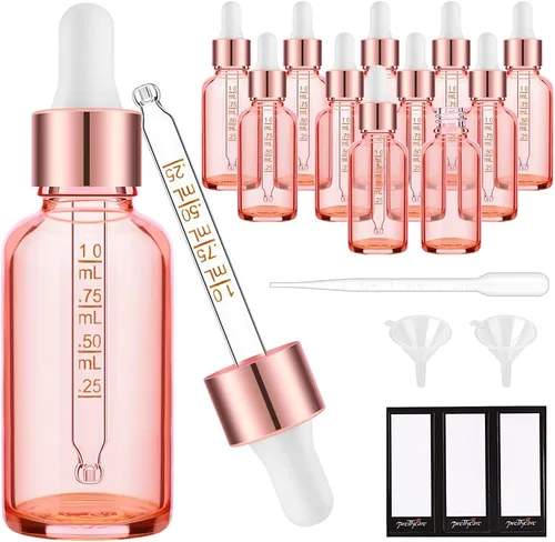 Miniatura 29 de PrettyCare Paquete de 4 botellas con cuentagotas de aceites esenciales, botellas vacías de tintura para cuidado personal y belleza, Ámbar