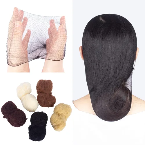 Miniatura 4 de WeKen Paquete de 20 redes para el cabello con borde elástico invisible, 19.7 in, 20 pulgadas, color negro