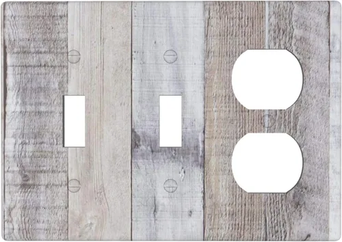 Miniatura 117 de Placa de pared dúplex de receptáculo de dispositivo de 1 gang de madera envejecida blanca gris con veta de tablón, cubierta de enchufe eléctrico