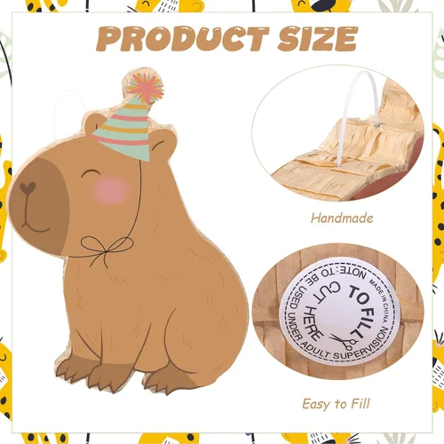Miniatura 3 de Aoriher Capybara Piñata con palo vendados y confeti, decoraciones de fiesta de cumpleaños para fiestas temáticas de animales, juguetes