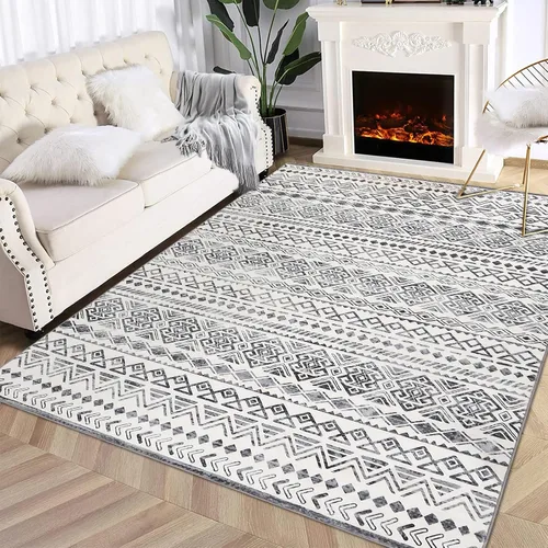GlowSol Alfombra bohemia de 4 x 6 pies, lavable, para dormitorio, antideslizante, alfombra marroquí, alfombra bohemia de pelo bajo, alfombra para