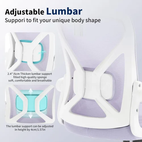 Miniatura 4 de Silla de Oficina, Silla de Escritorio Ergonómica con Soporte Lumbar Ajustable, Silla de Oficina Púrpura de 400 Libras Silla de Computadora de Malla