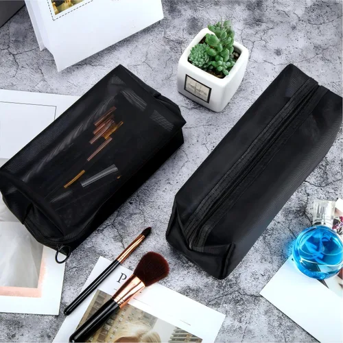 Miniatura 4 de 6 bolsas de maquillaje de malla, bolsa de cosméticos de malla, portátil, organizador de viaje, bolsa con cremallera, bolsas de maquillaje