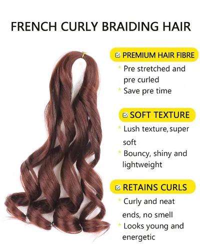 Miniatura 2 de Cabello rizado francés trenzado de 10 pulgadas, color 33, cabello rizado preestirado, 8 paquetes de trenzas de ganchillo para trenzas de caja
