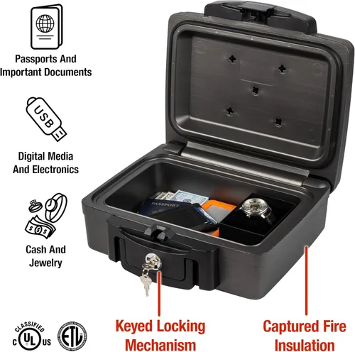 Miniatura 8 de Caja impermeable ignífuga SentrySafe H0100 con cerradura de llave, 0.17 pies cúbicos, negro