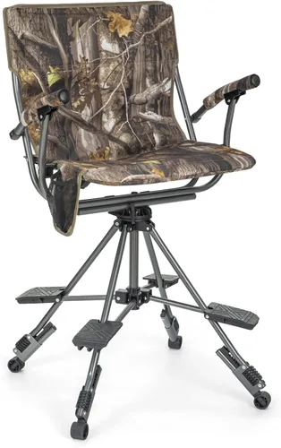 ALPHA CAMP Silla de caza plegable con 4 pedales de disparo únicos, silla ciega de caza giratoria silenciosa de 360 grados, asiento de caza de