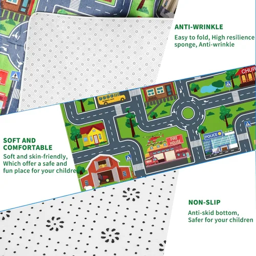 Miniatura 7 de Tapete de juego de automóvil para niños, alfombra para sala de juegos, alfombra de tráfico de ciudad, alfombra de juego para piso, alfombra de juego