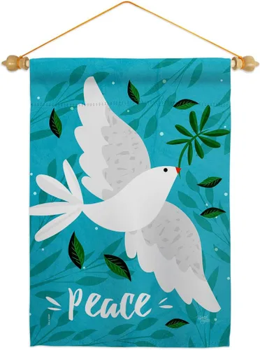 Breeze Decor Juego de banderas de jardín con texto en inglés "Want Peace", clavija de madera, soporte para la tierra, protección del medio ambiente,
