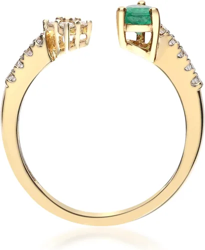 Miniatura 3 de Gin & Grace Anillo de esmeralda natural de Zambia de oro amarillo de 10 quilates con diamantes para mujer. Joyería hecha a mano