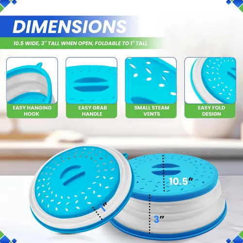 Miniatura 3 de Cubierta para salpicaduras de microondas de 10.5 pulgadas, cubierta plegable de silicona para salpicaduras de alimentos, cubre el plato y el plato