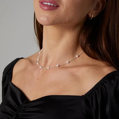 Miniatura 2 de VENOCO Delicados collares de perlas para mujer, chapados en oro de 14 quilates, collar de cadena de perlas ajustables, delicado hecho a mano