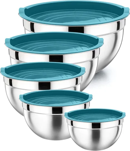 Miniatura 10 de P&P CHEF Juego de 5 cuencos para mezclar con tapas herméticas, 10 piezas de acero inoxidable, cuenco de metal con tapa para preparación y Varios