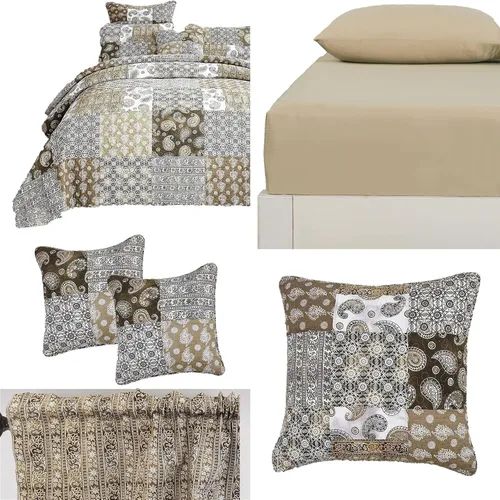 Miniatura 3 de DaDalogy Bedding - Juego de cama bohemio de 8 piezas en una bolsa, colcha de retazos de algodón floral marrón y verde con estampado de cachemira