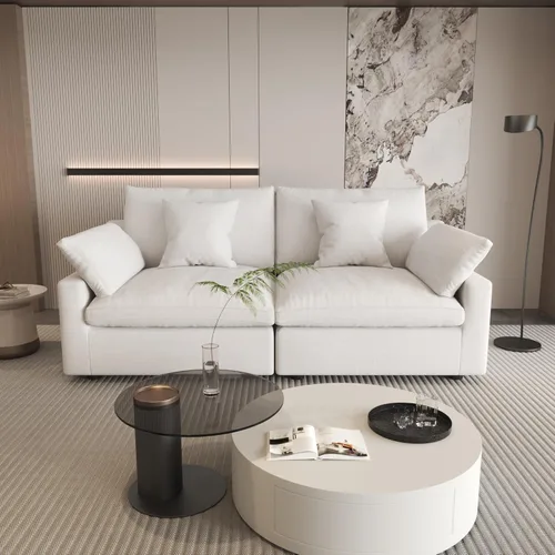 Miniatura 13 de WJShome Sofá Seccional Cloud Couch de 83 pulgadas para sala de estar, sofá seccional modular relleno de plumón, sofás en forma de L con otomana
