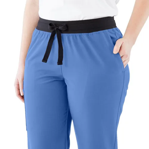 Miniatura 12 de ave. Varick - Pantalón médico de tiro medio para mujer, pierna recta, seis bolsillos, color azul caribeño, talla S