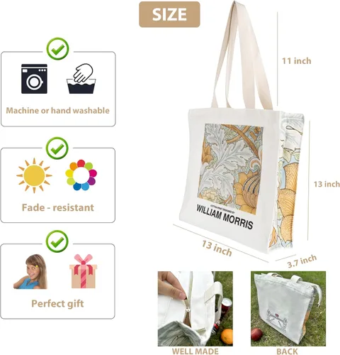 Miniatura 3 de Bolsa de lona para mujer con cremallera, bolsa de lona duradera y portátil reutilizable, bolsa de mano estética Morris