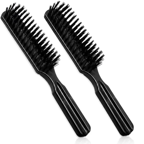 Juego de 2 cepillos de pelo de cerdas, cepillos de pelo de cerdas de nailon de 7.5 pulgadas para mujeres, hombres y niños, cepillo de pelo de