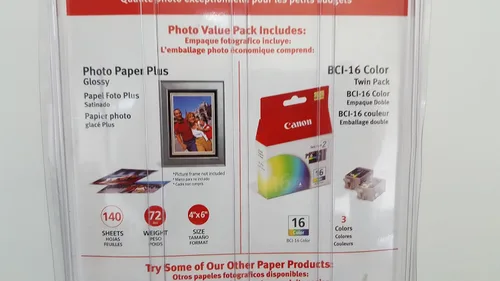 Miniatura 3 de CANON Paquete económico de fotos (9818A007) 2 depósitos de tinta de color BCI-16 con 140 hojas de papel fotográfico brillante de 4 x 6