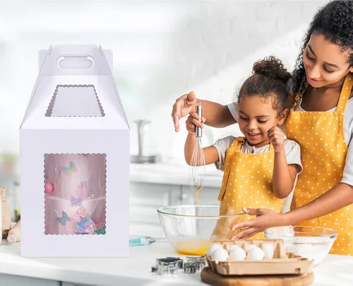 Miniatura 7 de Cajas Altas para Pasteles de Niveles con Bases para Pasteles, Paquete de 4, 10 y 12 Pulgadas, Desechables, Grandes, Transportador de Pasteles