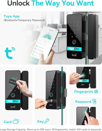 Miniatura 6 de Cerradura de cristal inteligente sin taladro 2026 para puertas sin marco, cerraduras de puerta de entrada sin llave de inversión automática con 5