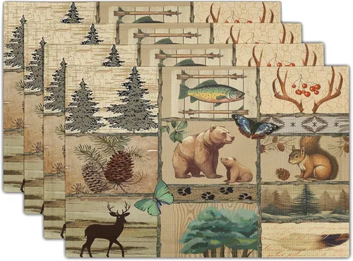 Miniatura 9 de Juego de 4 manteles individuales con estampado de flores de acuarela para decoración de mesa de comedor en el hogar, interior y exterior