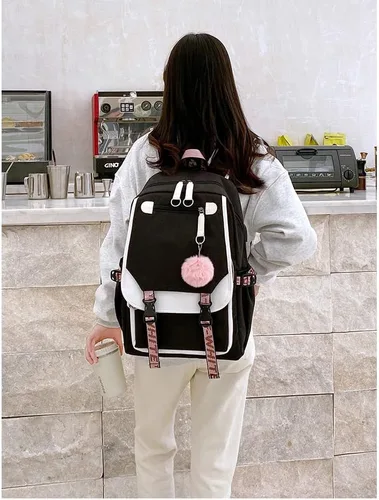 Miniatura 3 de dageraad Mochilas para niñas adolescentes con puerto USB, bonita mochila negra que puede contener cuadernos de 15.6 pulgadas, tabletas. La mochila