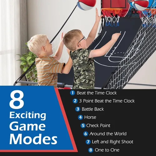 Miniatura 3 de GYMAX Juego de Baloncesto Arcade Interior Plegable con 8 Modos de Juego, Sonido de Arcade, 4 Pelotas y Bomba de Inflado, Juegos de Baloncesto