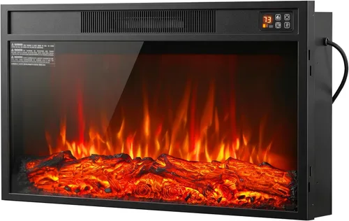 Miniatura 9 de Chimenea eléctrica de 23 pulgadas, calentador eléctrico de inserción de chimenea negra infrarroja 3D, con control remoto IR, vista de vidrio