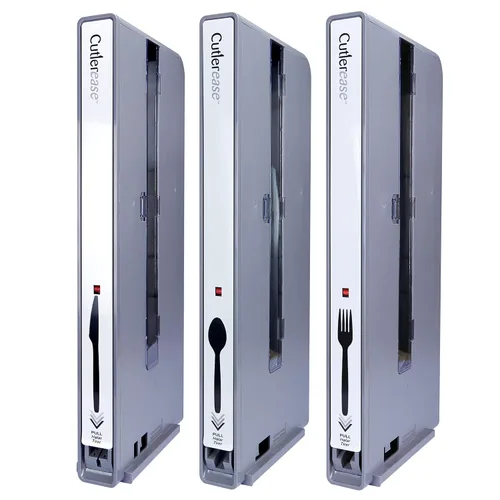 Miniatura 3 de WNA Cutlerease® Starter Pack - Dispensador higiénico de cubiertos - Tenedor, cuchillo, cuchara gris grande