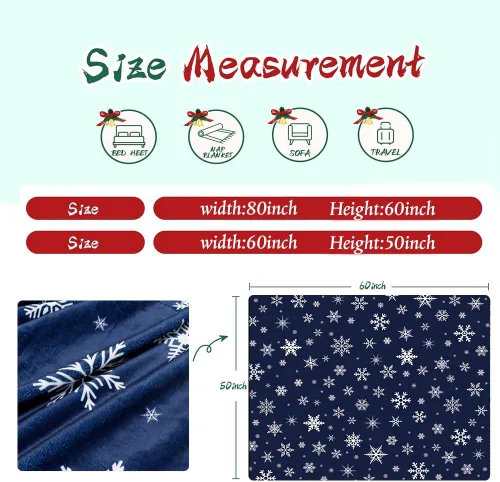 Miniatura 6 de Manta de Navidad con copos de nieve azul, manta de franela de forro polar súper suave, manta de invierno de felpa cálida, decoración navideña