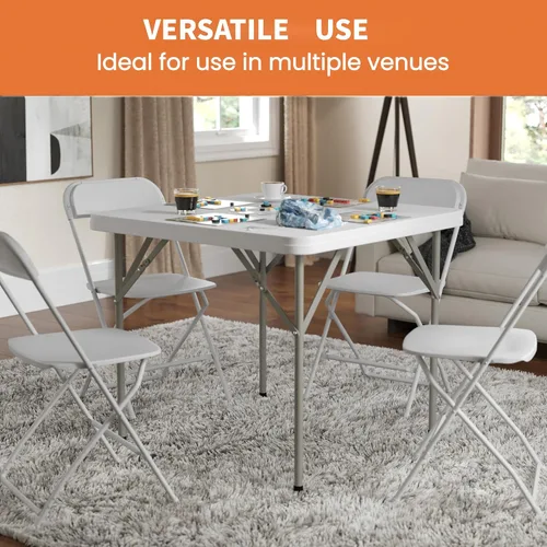 Miniatura 7 de Mesa plegable cuadrada de 34 pulgadas plegable por la mitad, mesa portátil de comedor de alta densidad resistente con asa de transporte, mesas