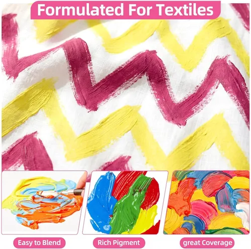 Miniatura 3 de Colorful Pintura permanente para tela, 14 colores de pintura de tela suave en botellas (1.0 fl oz/1 oz) con pinceles, paleta, pintura textil